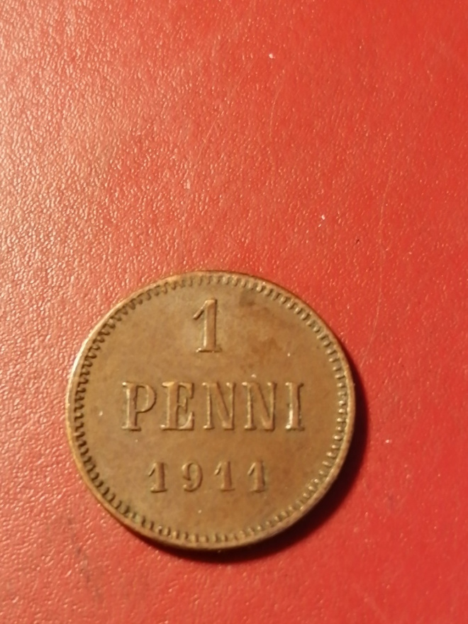 *Suomi *  1 penniä  *1911  *   Copper/Kupari *1+/EF