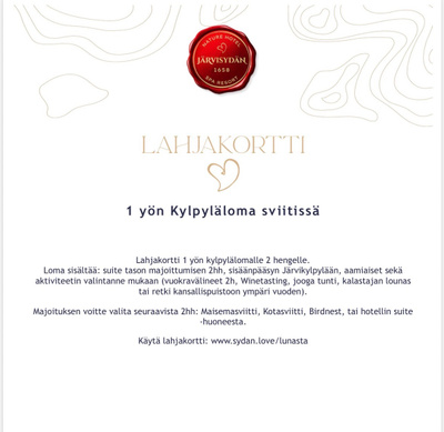 Järvisydän sviitti lahjakortti (380€)