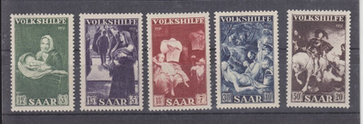 Saksa Saarland 1951 Mi 309-313 todella pientä liimavikaa