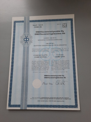 obligaatio OKO-Investointipankki 1986 B 10.000/8%