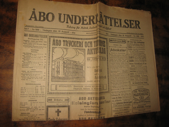 Sanomalehti  Åbo Underrättelser  21.8.1917