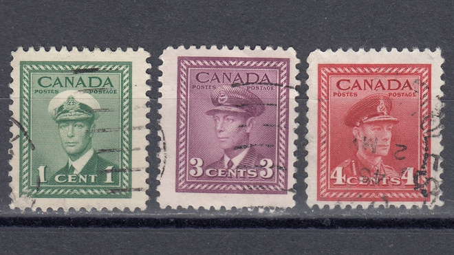 Kanada 1942 Mi 216, 219 ja 221 King George VI