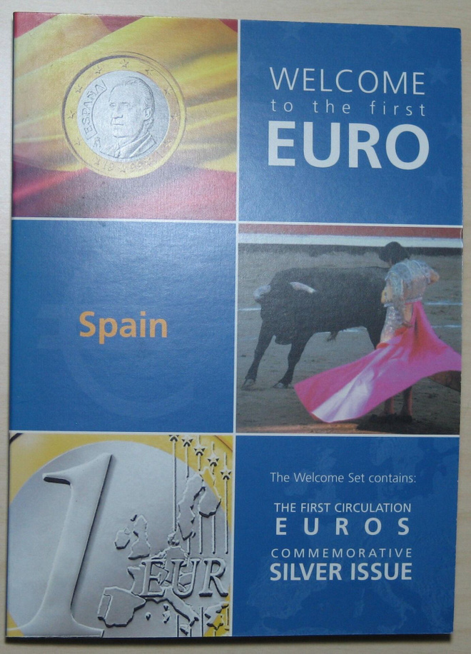 2002 ESPANJA tervetuloa euroon 1c-2€ + hopeajetoni kansiossa