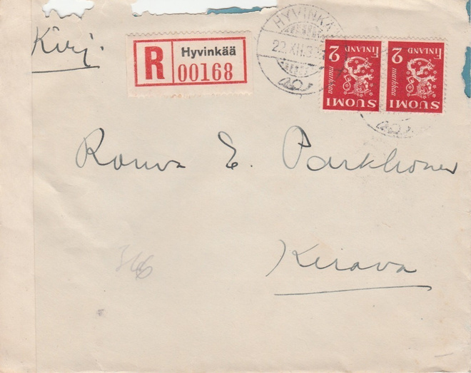 1939, Kirje , kirjattu Hyvinkää-Kerava