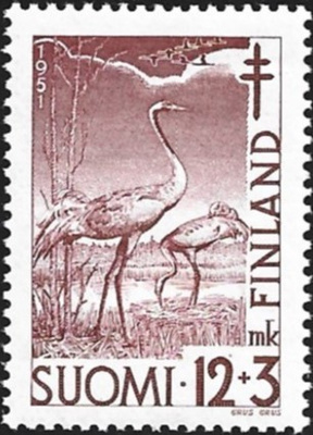 1951 Tuberkuloosi merkki  Kurki  12 + 3 mk ** LaPe 397