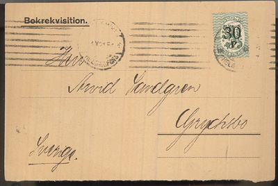 1921 M17 30/10p painotuotekortti Ruotsiin