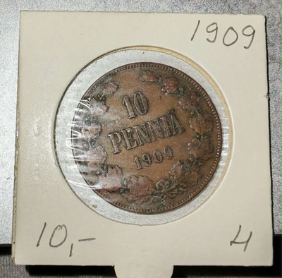10 Penniä 1909 kolikko