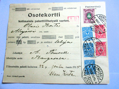 1915 Kangasala sens osoitekortti