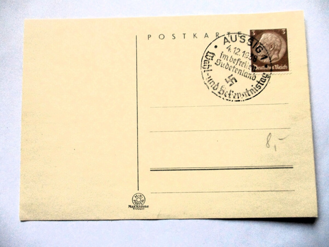 1938 Saksa Sudetenland muistoleima kortilla