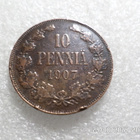 10 penniä 1907 vähän kulunut mutta   reuna karheutta   . - pikkukuva 3