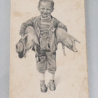 Poika kantaa kahta sikaa - Boy carries two pigs - pikkukuva 1