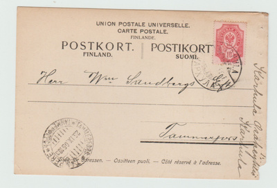 Postikortti Karhulasta Tampereelle 1905  (R)