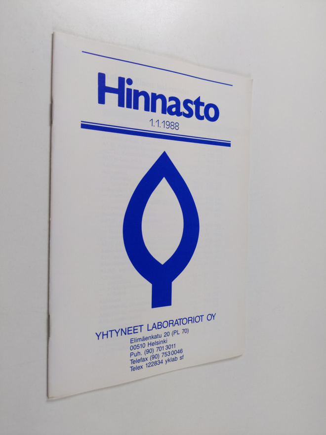 Yhtyneet laboratoriot oy: hinnasto 1.1.1988