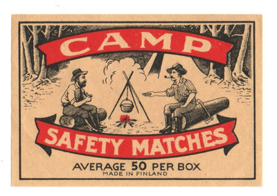 CAMP SAFETY MACHES  Vienti tulitikkuetiketti. isompi koko