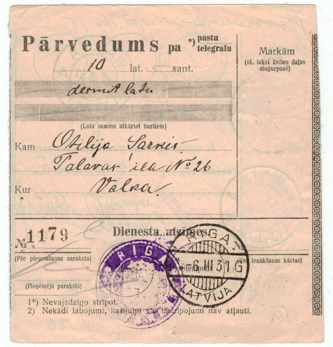 Latvia Mi 121 I postiosoitus, kotiinkanto pyydetty