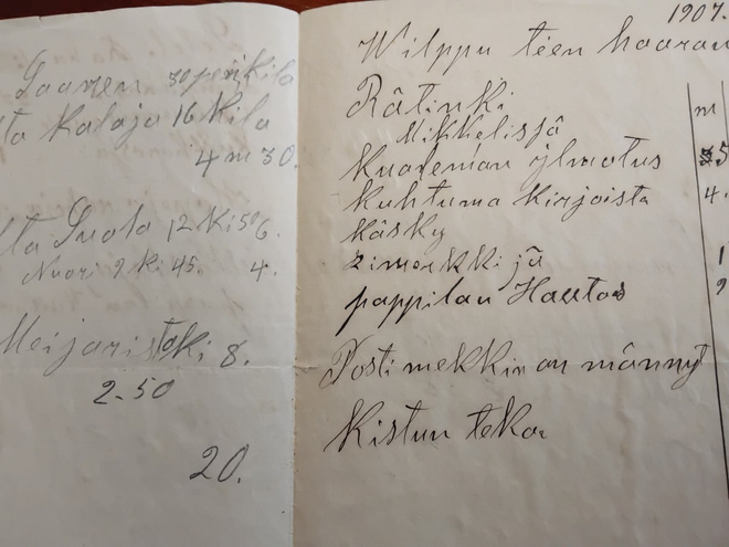 v.1907 Wilppu Tiehaara rätinki hautauksesta asiakirja