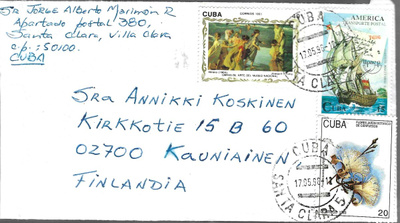 cuba kuori suomeen santa clara 17.05.96 leimoilla 3 eril.mer