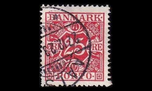 Tanska PORTO_15 o 25 öre punainen tas. tausta (1921)