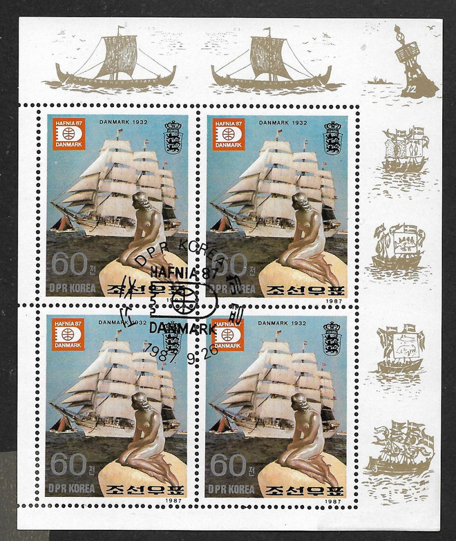 Pohjois-Korea - Purjelaiva 1987 (Mic. 4x2878) O pienoisarkki