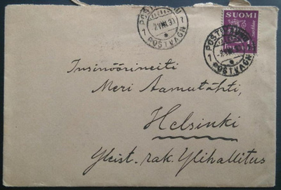 PV-leima 7, linjalla Vaasa-Oulu, kulk. 1930 Hkiin