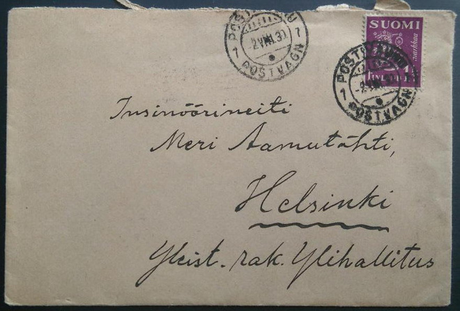 PV-leima 7, linjalla Vaasa-Oulu, kulk. 1930 Hkiin