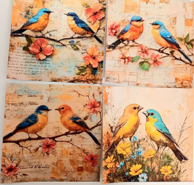 Kuviopaperi LINNUT / 4 kpl -setti / 15 x 15 cm