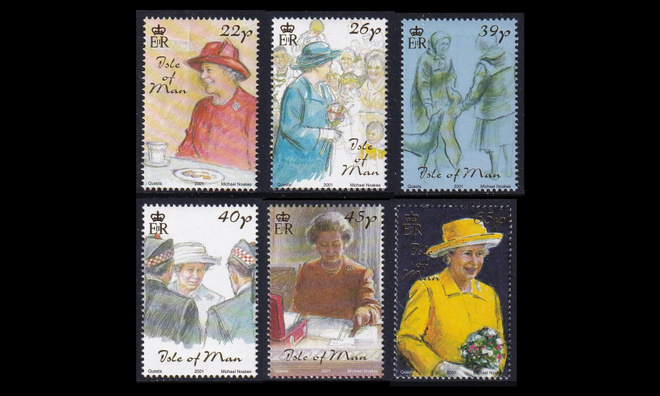 Mansaari 943-8 ** Elizabeth II 50v valtaistuimella (2001)