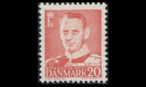 Tanska 304I ** Frederik IX 20 öre punainen (1948)
