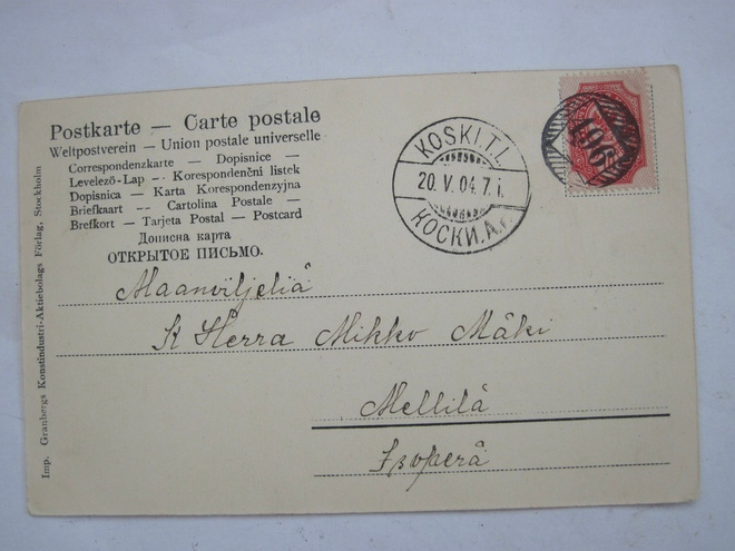 VANHA Postikortti Enkeli 1904 Numeroleima 496 Koski T.L.