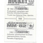 1982 Semic MM-Tarra #156 Matti Hagman , Suomi & HIFK - pikkukuva 2