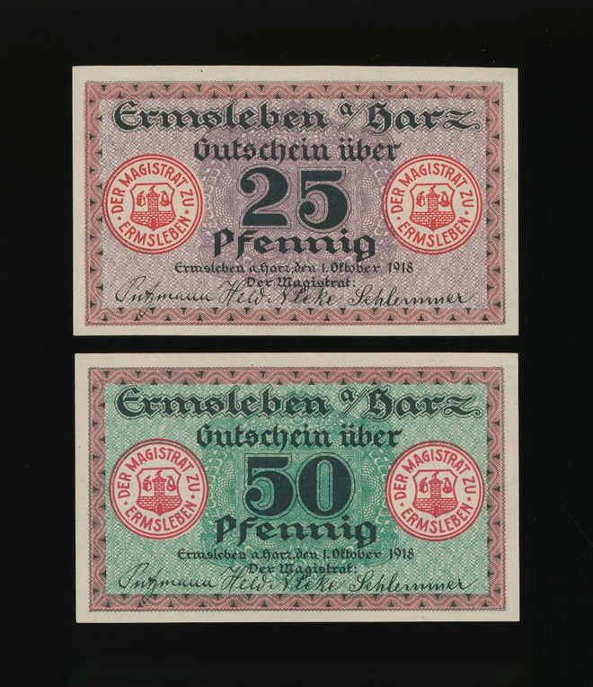 Saksa Notgeld 25, 50 Pfennig, Ermsleben 1.10.1918