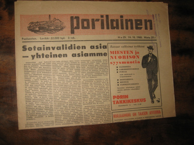 Sanomalehti  Porilainen 14.10.1960