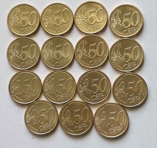 Suomi 50 c, vuodet 1999-2013, yht, 15 kpl, UNC
