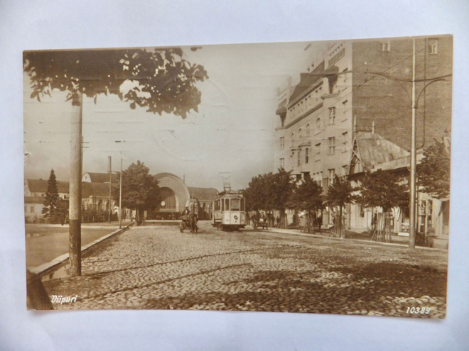 VANHA Postikortti Viipuri Rautatie Asema Raitiovaunu 1925