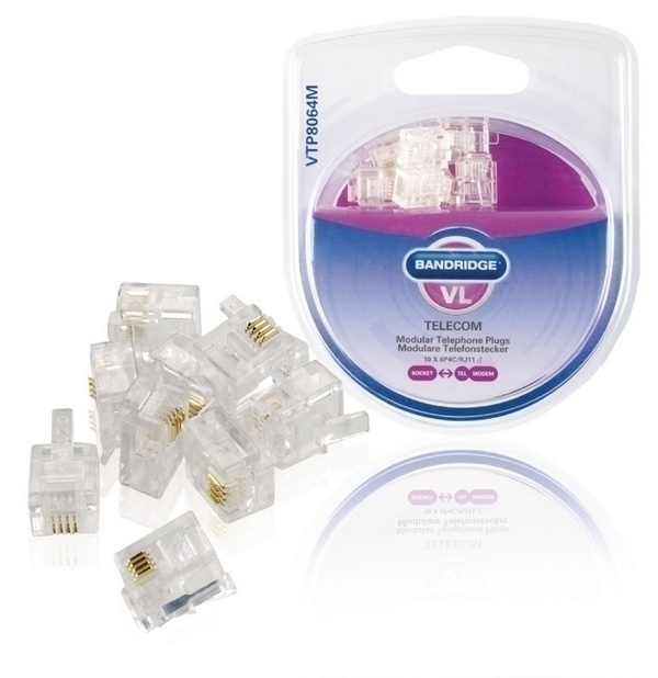 Bandridge Puhelinliitin RJ11 Uros, PVC, Läpinäkyvä, 10kpl