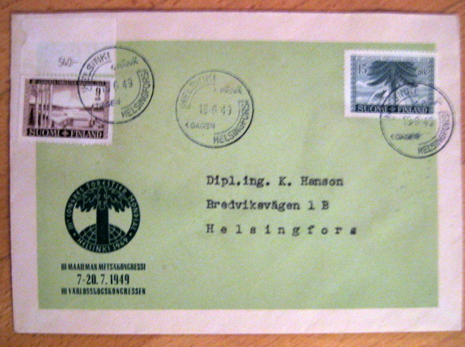 FDC-15.6.1949 III metsäkongressi Lape hinta 20.00e(71)
