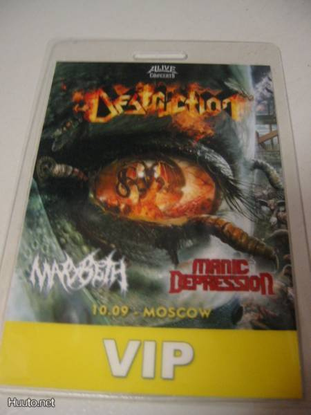 Destruction - Moskovan keikka backstage-passi, laminoitu .