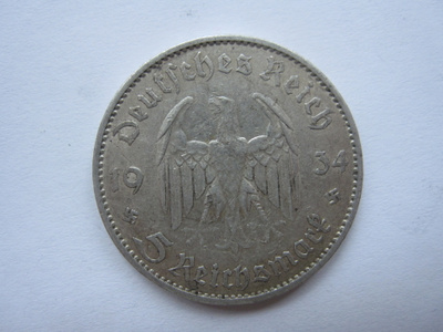 Natsi-Saksa 5 Reichsmark 1934 A Potsdam Garrison Church