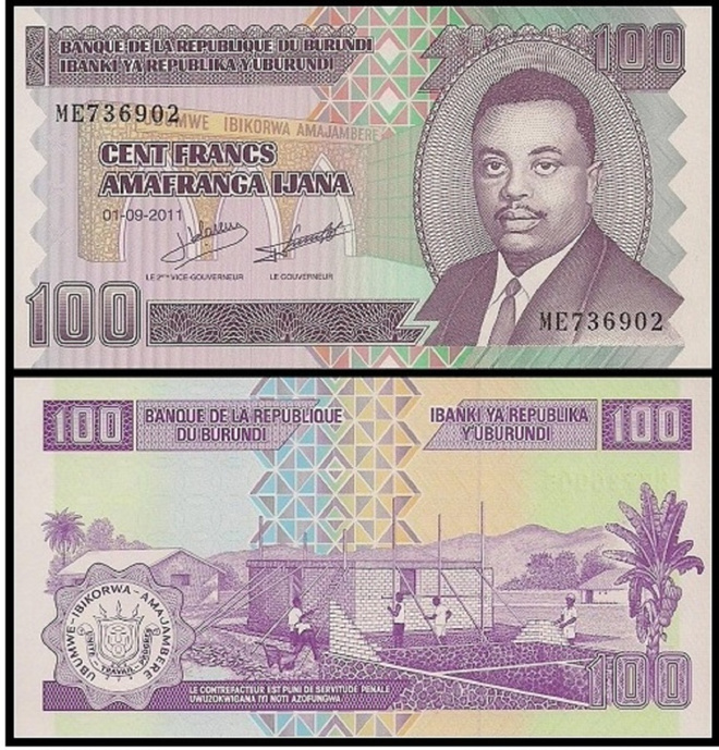 BURUNDI 100 FRANCS 2011 P-44 UNC  (K15-S96)