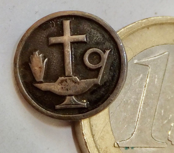 VANHA Merkki Nappi Hopeaa Mikä lie?