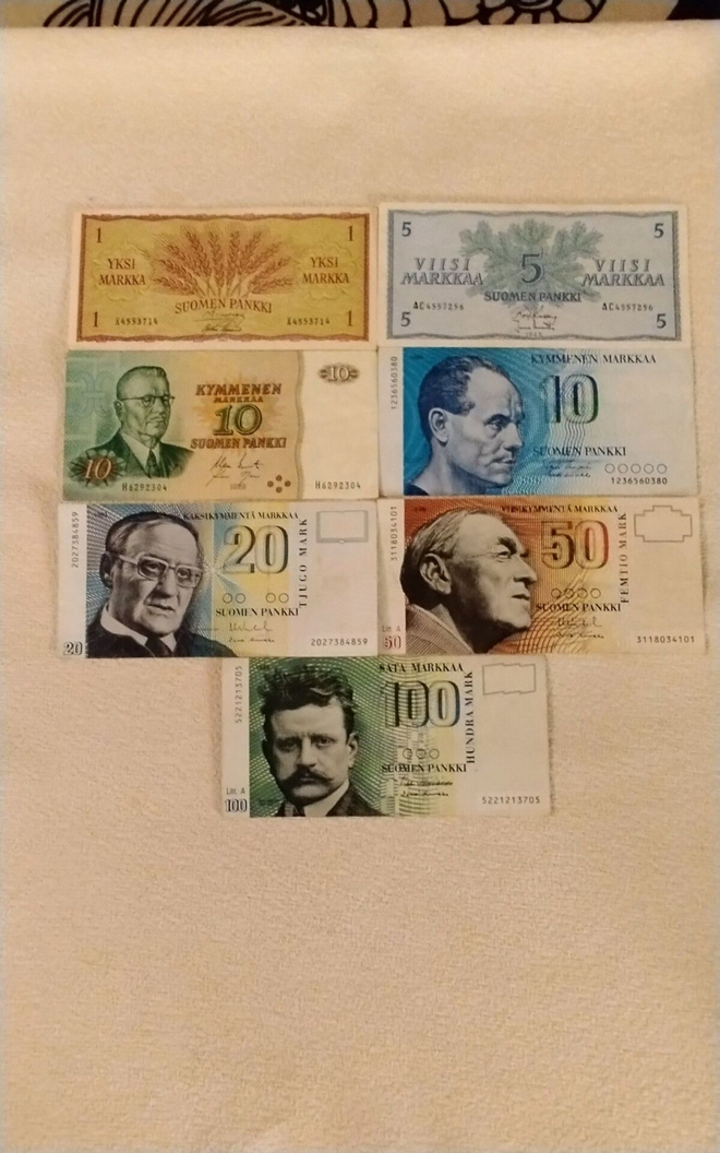 Suomi seteleitä 7 kpl. 1963-1993 väliltä