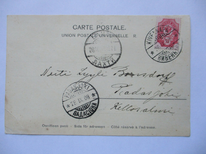 1908 Kivennapa kortti via Lahti Padasjoelle