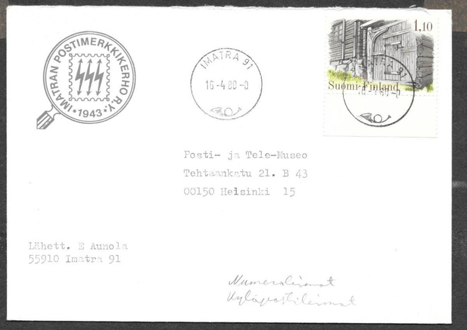 Postilähetys -  Talonp.rak. (LAPE 855) Imatra 91 15.4.1980