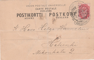 1910, Postikortti  , Saarijärveltä Helsinkiin
