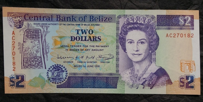 Belize 2 dollars 1991 kiertämätön UNC seteli Keski-Amerikka