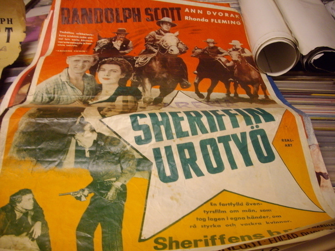 Vanha elokuvajuliste : Sheriffin urotyö ( Randolph Scott )