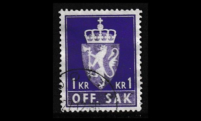 Norja 83x o Virkamerkki 1 Kr x-pap (1955)