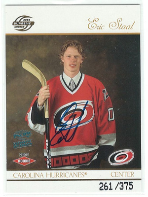 03-04 Pacific Supreme Rookie Autographs Eric Staal x/375 RC