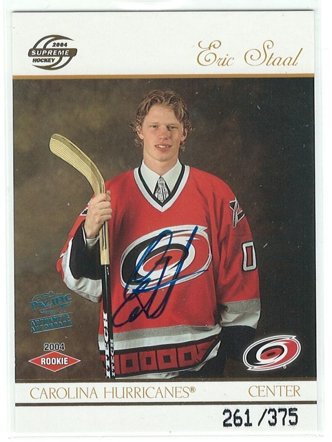 03-04 Pacific Supreme Rookie Autographs Eric Staal x/375 RC