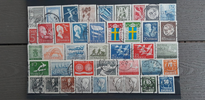 RUOTSI 1950-luku leimattuja postimerkkejä 41 kpl